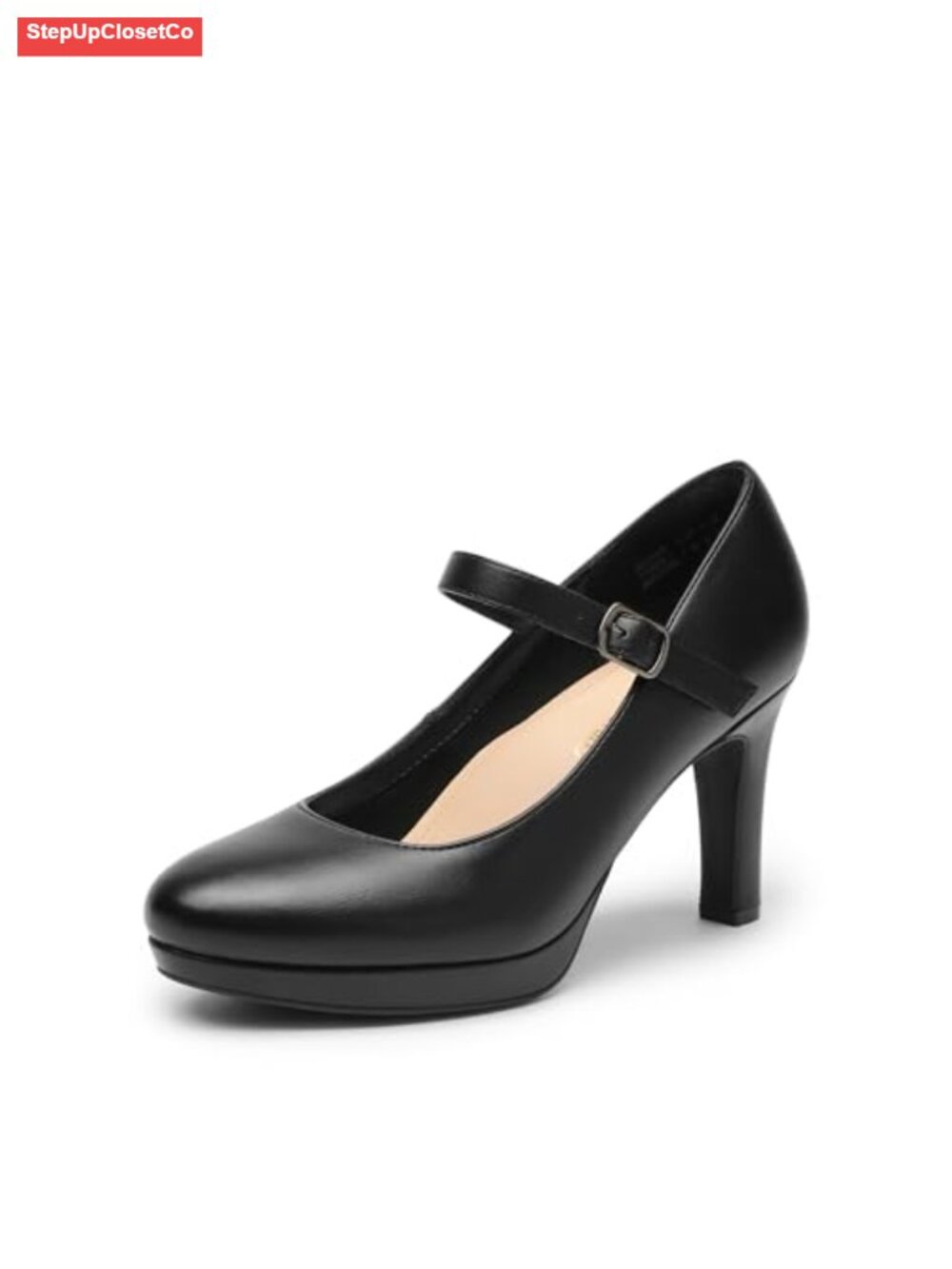 Dressy High Heel Mary Jane Pumps Vegan Leather 3.5 Inch Heel Almond Toe